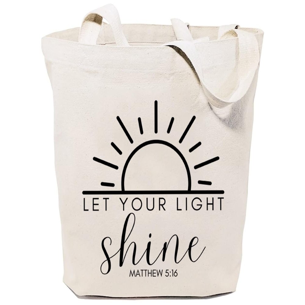 GXVUIS Let Your Light Shine Canvas Tote Bag for Women Religious Bible Verse eReusable Grocery Shopping Bags Christian Gift White