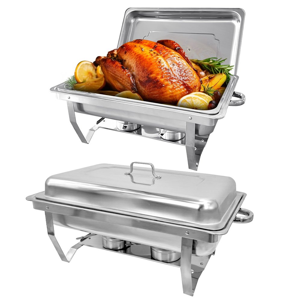 EVGTTI 2 Pack 8 Quart Full Size Stainless Steel Chafing Dishes