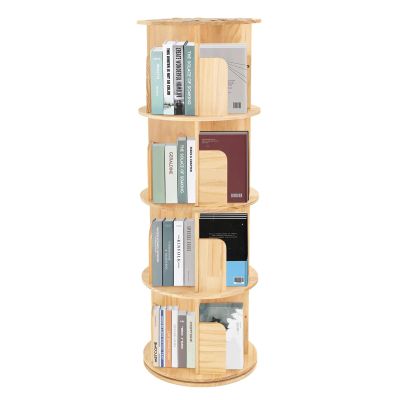 BKEKM Rotating Bookshelf 4-Layer Standing Bookcase Pine Wood Multi-Layer Bookshelves for Home Office Floor Standing Book Shelf