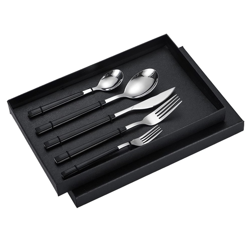 Gsycle Utensil Sets, Stainless Steel Cutlery Set Modern Flatware Set Tableware Set Include Knife Spoon Fork for Home Kitchen(Black)
