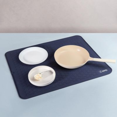 Extra Large 30 x 24 Inch Silicone Dish Drying Mat for Dish Drying Rack, Easy Clean Silicone Drying Mat for Kitchen Counter, Non-Slip Dish Drain Mat , Heat Resistant Silicon Dish Mat, Navy Blue, SAPID