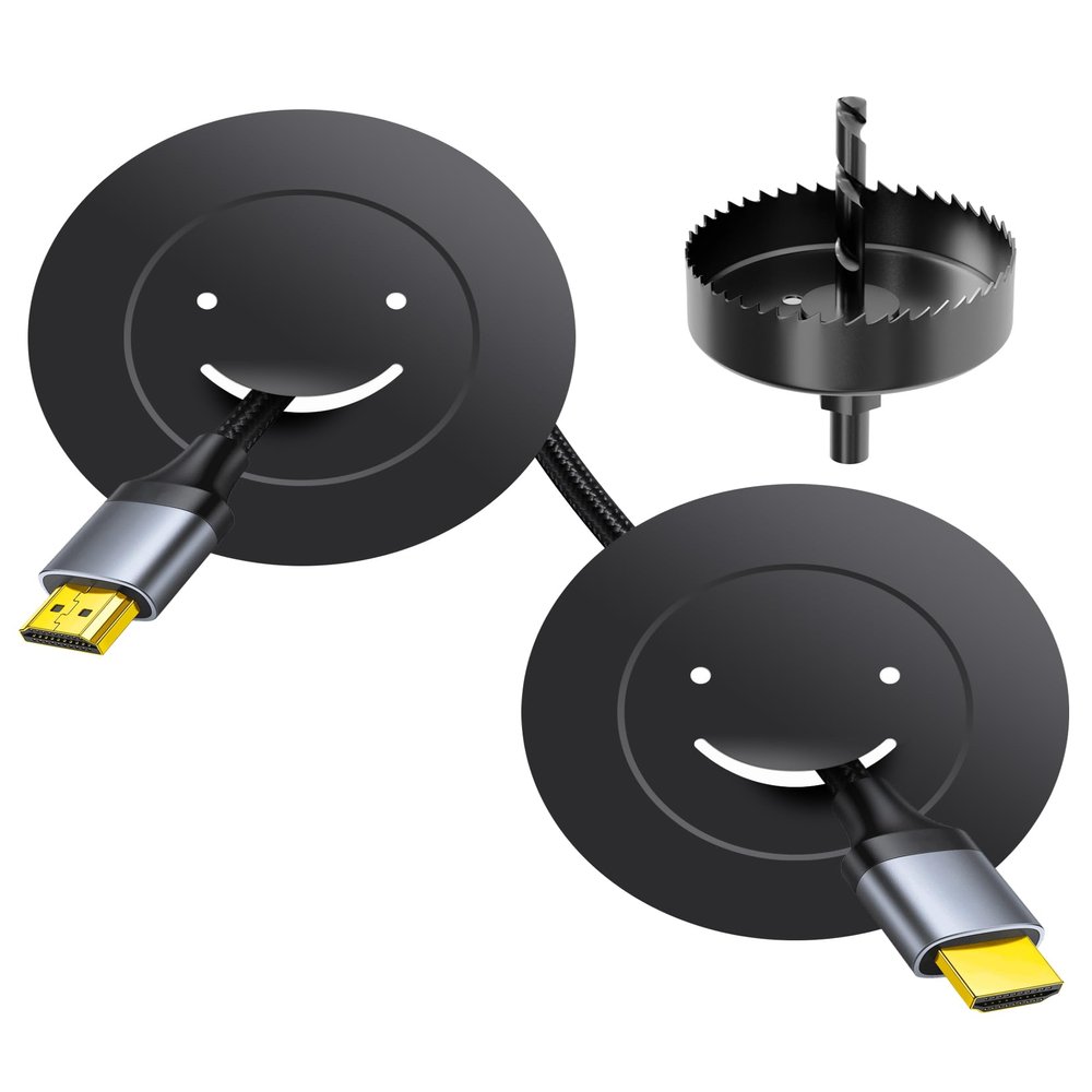 in Wall Cable Management Kit, TV Cord Hider for Wall Mounted TV Wire Hider for Wall, 2 Pack Pass Throughs Include a Drywall Hole Saw Drill Attachment for Easy Install Grommet - Black