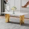 Modern Dining Table for 8,White Marble Dining Table with Golden Stainless Steel Base,71'' Gold Dining Table Ideal for Kitchen Dining Room view 1