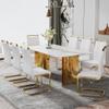 Modern Dining Table for 8,White Marble Dining Table with Golden Stainless Steel Base,71'' Gold Dining Table Ideal for Kitchen Dining Room view 2