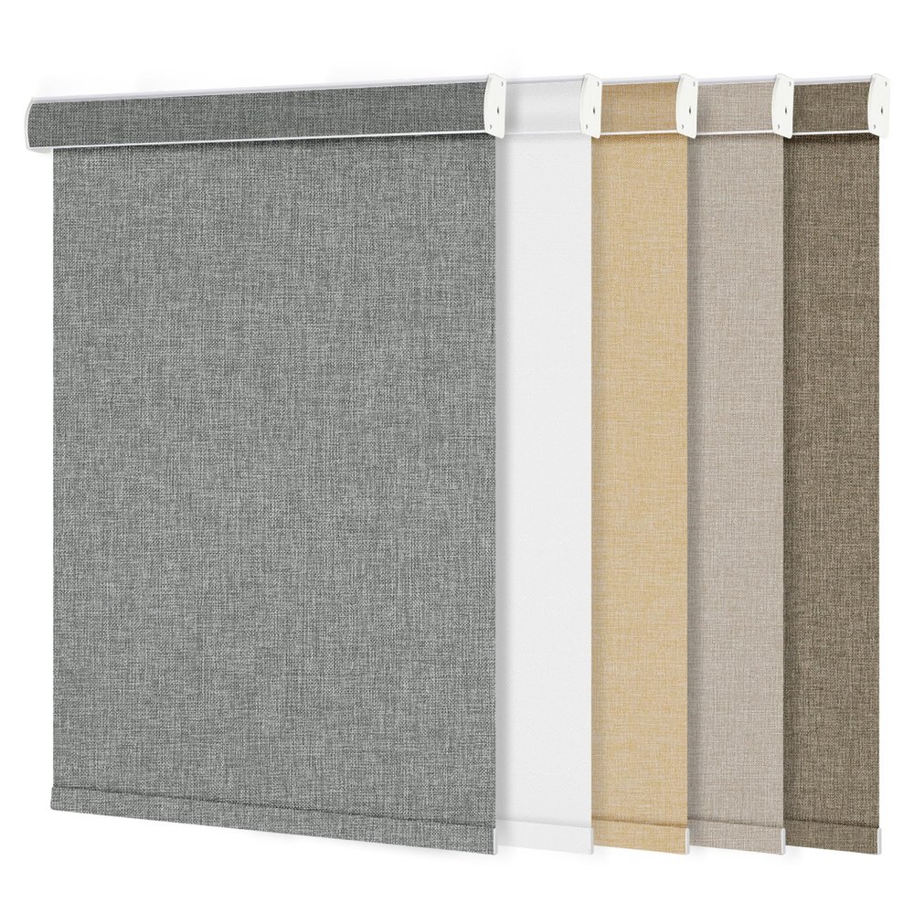 Sulugood Blackout Roller Shades for Windows Cordless Roller Blinds Linen Fabric Room Darkening Shades with Cassette Valance Thermal Insulated Window Shades for Home Door.Gray.47 W x 56" H