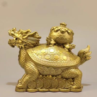 burid Pure Copper Dragon Turtle Sculpture Crafts Office Statue Dragon Turtle Auspicious Beast Living Room Store Decoration Gift, 13*7.5*10CM0.6KG