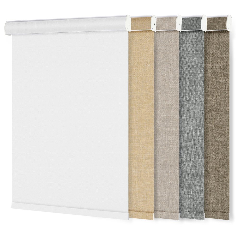 Sulugood Blackout Roller Shades for Windows Cordless Roller Blinds Linen Fabric Room Darkening Shades with Cassette Valance Thermal Insulated Window Shades for Home Door.White.85 W x 48" H