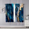Abstract Marble Curtains Luxury Texture Gold Blue Tone Rod Pocket Privacy Window Drapes for Bedroom Living Room W63 x L63 Inch view 3