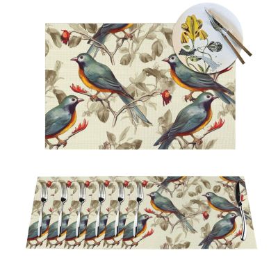 1 PVC Placemats Set Place Mats Birds Vintage Art Non-Slip Weave Place Mats 12" x 18" Farmhouse Table Mat Set for Family Dinners Wedding Parties