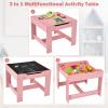 Olakids Kids Table and Chair Set, 3 in 1 Wood Children Desk Set with Removable Blackboard, Storage Drawer, Toddlers Activity Table Furniture for Art Crafts Drawing Reading Playroom (Pink) view 3