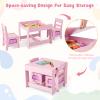 Olakids Kids Table and Chair Set, 3 in 1 Wood Children Desk Set with Removable Blackboard, Storage Drawer, Toddlers Activity Table Furniture for Art Crafts Drawing Reading Playroom (Pink) view 4