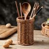 Cabilock Woven Utensil Holder Cutlery Storage Basket Kitchen Countertop Organizer with Drainage 6.14 Inch Square Chopstick Tube for Tableware view 2