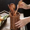 Cabilock Woven Utensil Holder Cutlery Storage Basket Kitchen Countertop Organizer with Drainage 6.14 Inch Square Chopstick Tube for Tableware view 3
