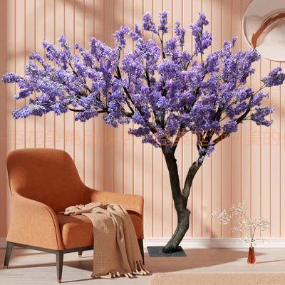 ESRADA Artificial Silk Cherry Blossom Tree 6.6FT, Fake Sakura Tree Plant with LED String Lights, Tall Fake Plant Faux Tree Indoor Home Office Decor Floor Plants for Living C