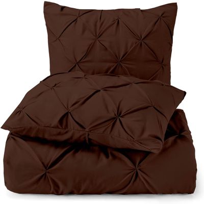 Brown Pinch Pleated Pintuck Duvet Cover Grand King 106x106-3 Piece Set with Zipper Closure and Envolupe Closure Pillowcase Luxuriously Soft 100% Cotton