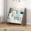SEIRIONE Sturdy Kids Bookshelf,4-Tier Book Shelf for Kids Room with Tear-Proof Oxford Fabric-Nursery Room Playroom Classroom,Deep Slings to Keep Books Upright,Ideal Height for Toddler Age 3+, Grey view 1