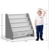 SEIRIONE Sturdy Kids Bookshelf,4-Tier Book Shelf for Kids Room with Tear-Proof Oxford Fabric-Nursery Room Playroom Classroom,Deep Slings to Keep Books Upright,Ideal Height for Toddler Age 3+, Grey view 2