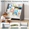 SEIRIONE Sturdy Kids Bookshelf,4-Tier Book Shelf for Kids Room with Tear-Proof Oxford Fabric-Nursery Room Playroom Classroom,Deep Slings to Keep Books Upright,Ideal Height for Toddler Age 3+, Grey view 4