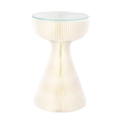 Side Table Foldable Side Table, 13x21inches Round End Table Small Accent Table Bistro Coffee Table with Glass Tabletop for Patio Living Room Porch Balcony Backyard Garden Yard Coffee table ( Color : W