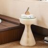 Side Table Foldable Side Table, 13x21inches Round End Table Small Accent Table Bistro Coffee Table with Glass Tabletop for Patio Living Room Porch Balcony Backyard Garden Yard Coffee table ( Color : W view 3