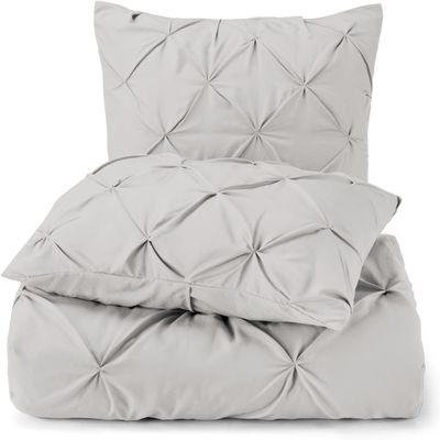 Light Grey Pinch Pleated Pintuck Duvet Cover Grand King 106x106-3 Piece Set with Zipper Closure and Envolupe Closure Pillowcase Luxuriously Soft 100% Cotton