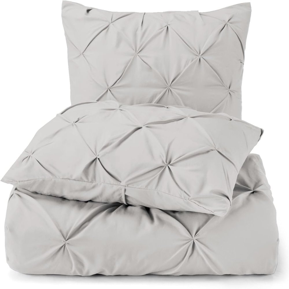 Light Grey Pinch Pleated Pintuck Duvet Cover Grand King 106x106-3 Piece Set with Zipper Closure and Envolupe Closure Pillowcase Luxuriously Soft 100% Cotton