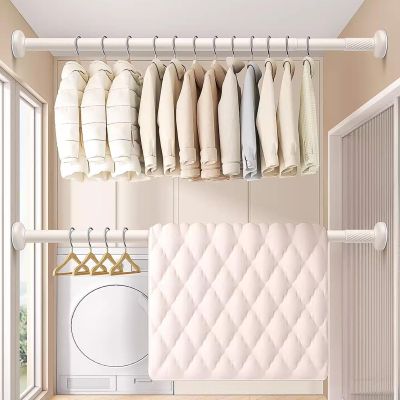 Adjustable Clothes Rod for Closet, Extendable Room Divider Poles Wardrobe Rail, Stainless Steel Clothes Storage Hanging Rack Brackets Set, Windows Doorway Bedrooms Balcony use (Color : White, Size :