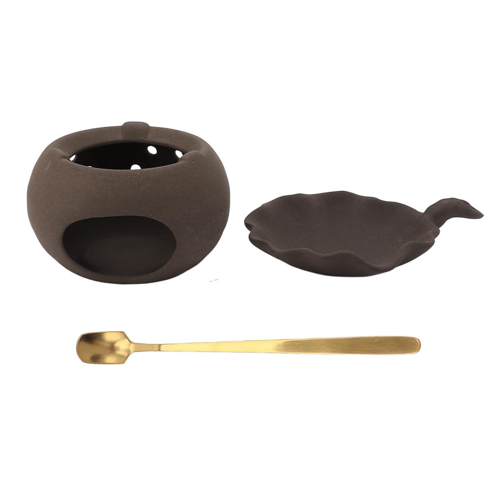 Ceramic Tea Roaster, Loose Leaf Tea Warmer Tea Fragrance Roasting Baking Pot with Stainless Steel Spoon