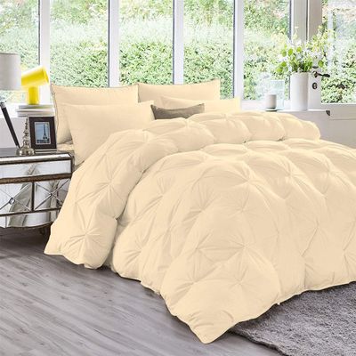 5pcs Cotton Pinch Pleated Comforter Size Oversized King Plus-128"x120" All Season 500 GSM 600 TC Solid Ivory Comforter