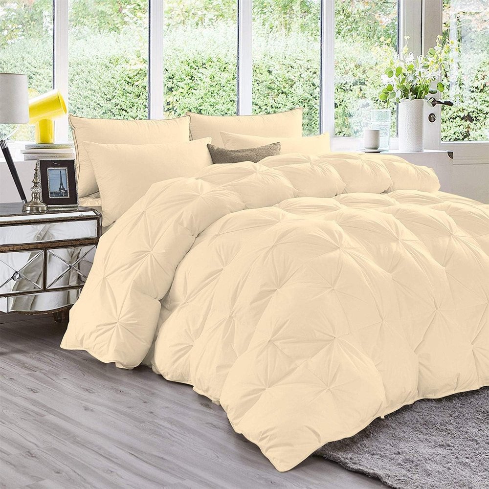 5pcs Cotton Pinch Pleated Comforter Size Oversized King Plus-128"x120" All Season 500 GSM 600 TC Solid Ivory Comforter