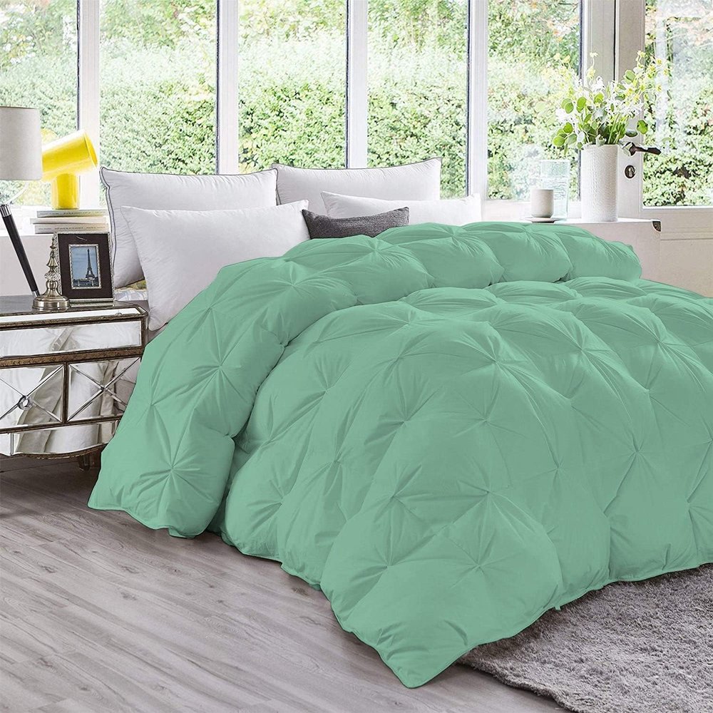 AveHomes 5pcs Cotton Pinch Pleated Comforter Size Alaska King 132X120 All Season 500 GSM 600 TC Solid Mint Comforter