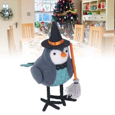 Christmas Figurines, Cute Christmas Decor, Bird Decor, Table Fabric Bird Ornament Grab A Broom Stable Base Cute Fabric Standing Bird Figurine Decoration