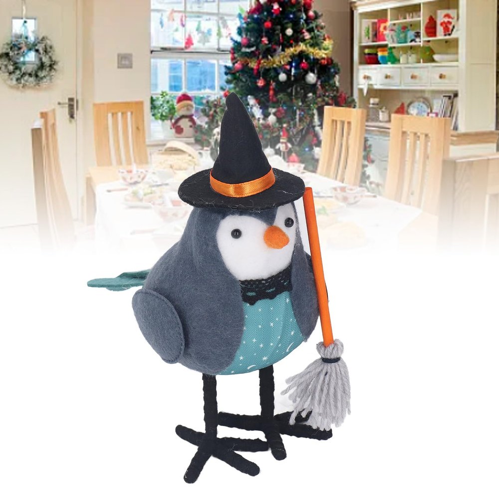 Christmas Figurines, Cute Christmas Decor, Bird Decor, Table Fabric Bird Ornament Grab A Broom Stable Base Cute Fabric Standing Bird Figurine Decoration