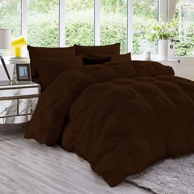 AveHomes 5pcs Cotton Pinch Pleated Comforter Size Super King 100X120 All Season 500 GSM 600 TC Solid Brown Comforter