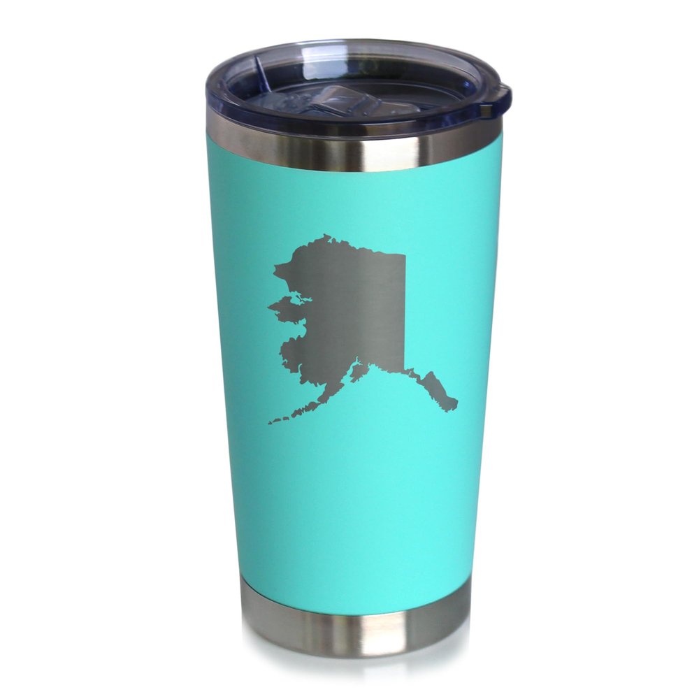 Bevvee Alaska State Outline - Insulated Coffee Tumbler Cup with Sliding Lid - Stainless Steel Travel Mug - Alaska Gifts and Decor for Women and Men Alaskans - Teal
