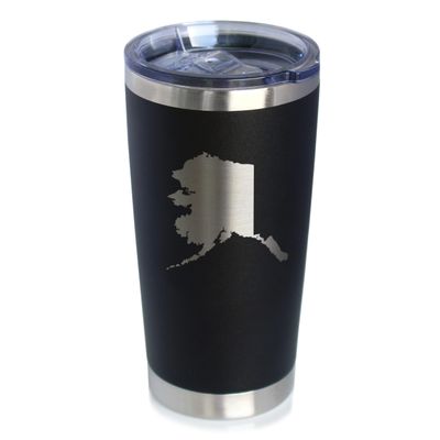 Alaska State Outline - Insulated Coffee Tumbler Cup with Sliding Lid - Stainless Steel Travel Mug - Alaska Gifts and Decor for Women and Men Alaskans - Black