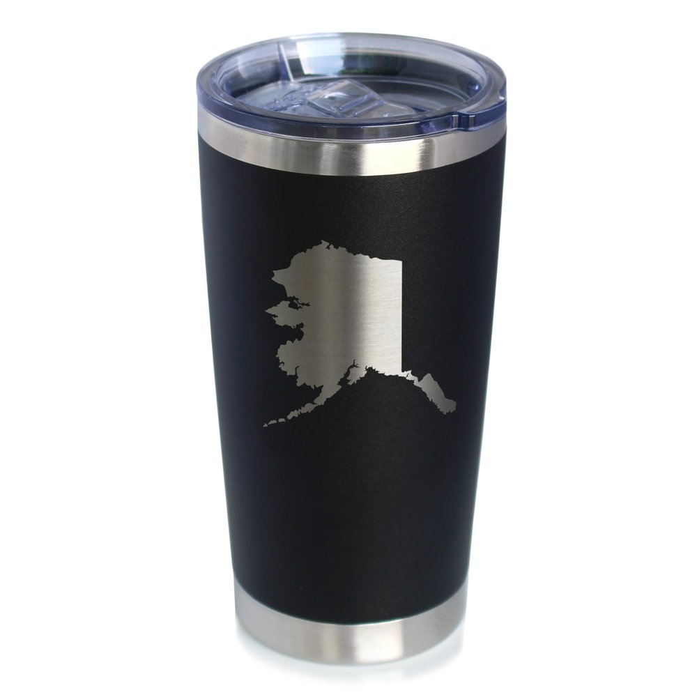 Alaska State Outline - Insulated Coffee Tumbler Cup with Sliding Lid - Stainless Steel Travel Mug - Alaska Gifts and Decor for Women and Men Alaskans - Black