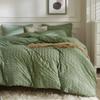 JELLYMONI Dark Green Duvet Cover Full Size, 3pcs Washed Microfiber Bedding Set, Soft Breathable Seersucker Duvet Cover Set with Zipper Closure and Corner Ties for All Seasons view 1
