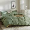 JELLYMONI Dark Green Duvet Cover Full Size, 3pcs Washed Microfiber Bedding Set, Soft Breathable Seersucker Duvet Cover Set with Zipper Closure and Corner Ties for All Seasons view 3