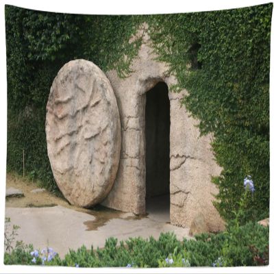CORFOTO 117x98 Inch Fabric Empty Tomb of Jesus Tapestry Christian Resurrection of Jesus Wall Hanging Christian Easter Tapestry for Bedroom Aesthetic Living Room College Dorm Decor