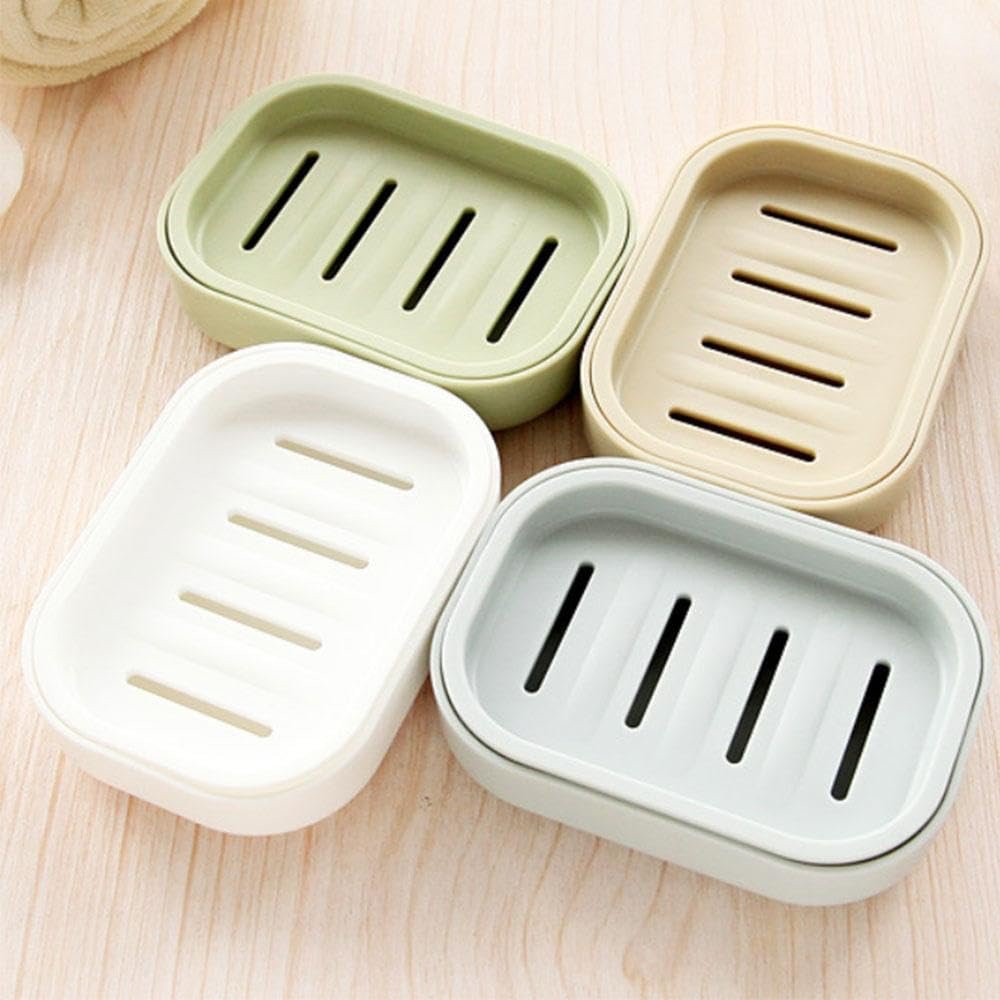 BE-TOOL Soap Holder 4 Pack Travel Soap Container with Lid Portable Bar Soap Holder Leakproof Soap Box with Perforations Soap Dishes for Traveling Camping Gym (Gray Blue+Light Green+Beige+Khaki)