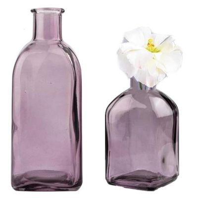 Clear Bud Vases 2PCS Glass Small Vases for Flowers, Mini Flower Vases Table for Centerpieces Vintage Decorative Bottles for Home Office Desk Wedding Decor (Purple)
