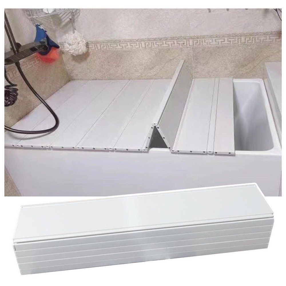 Bathtub Tray Folding PVC Bathtub Cover Bath Lid, Dust-Proof Insulation Board Shutter Bath Lid Scalable Bathtub Tray, Easy Installation Waterproof Tub Rack for Bathtub Multifunctional (Color : White,