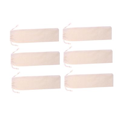 6Pcs Cotton Linen Drawstring Bag for Reusable Straws - Portable Storage Pouch for Drinking Straws Cutlery and Travel Accessories