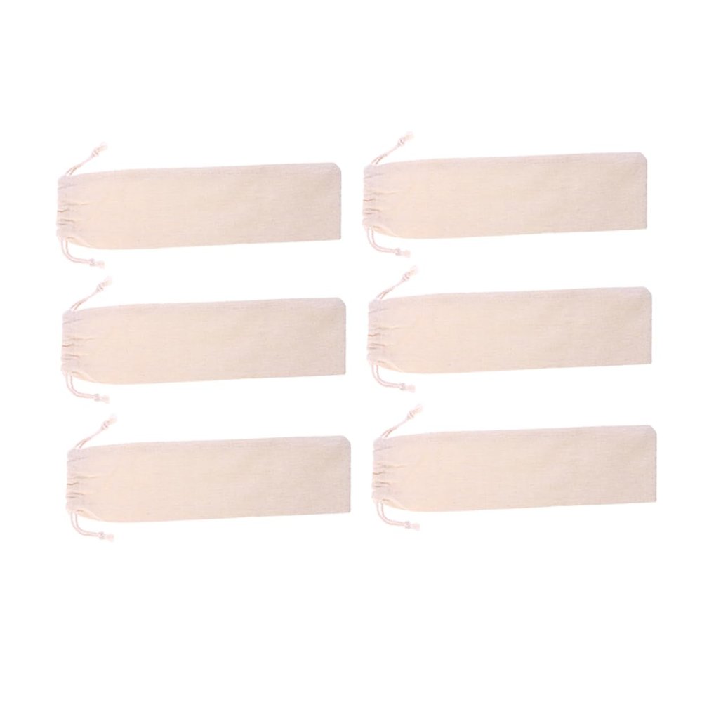 6Pcs Cotton Linen Drawstring Bag for Reusable Straws - Portable Storage Pouch for Drinking Straws Cutlery and Travel Accessories