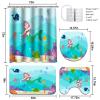 Lnond 4 Pcs Kids Bathroom Shower Curtain Set, Blue Mermaid Bathroom Sets for Kids Bathroom Decoration with Shower Curtain, Non Slip Bathroom Rugs, Toilet Lid Cover, U Toilet Mat and 12 Hooks view 2