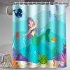 Lnond 4 Pcs Kids Bathroom Shower Curtain Set, Blue Mermaid Bathroom Sets for Kids Bathroom Decoration with Shower Curtain, Non Slip Bathroom Rugs, Toilet Lid Cover, U Toilet Mat and 12 Hooks view 3