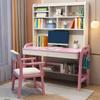 RUNNUP Modern Wood Writing Desk with 2 Drawers and Wall-Mounted Hutch Home Office Workbench Desk 37" Width Laptop Computer Work Study Table, Without Chairs Pink-White view 4