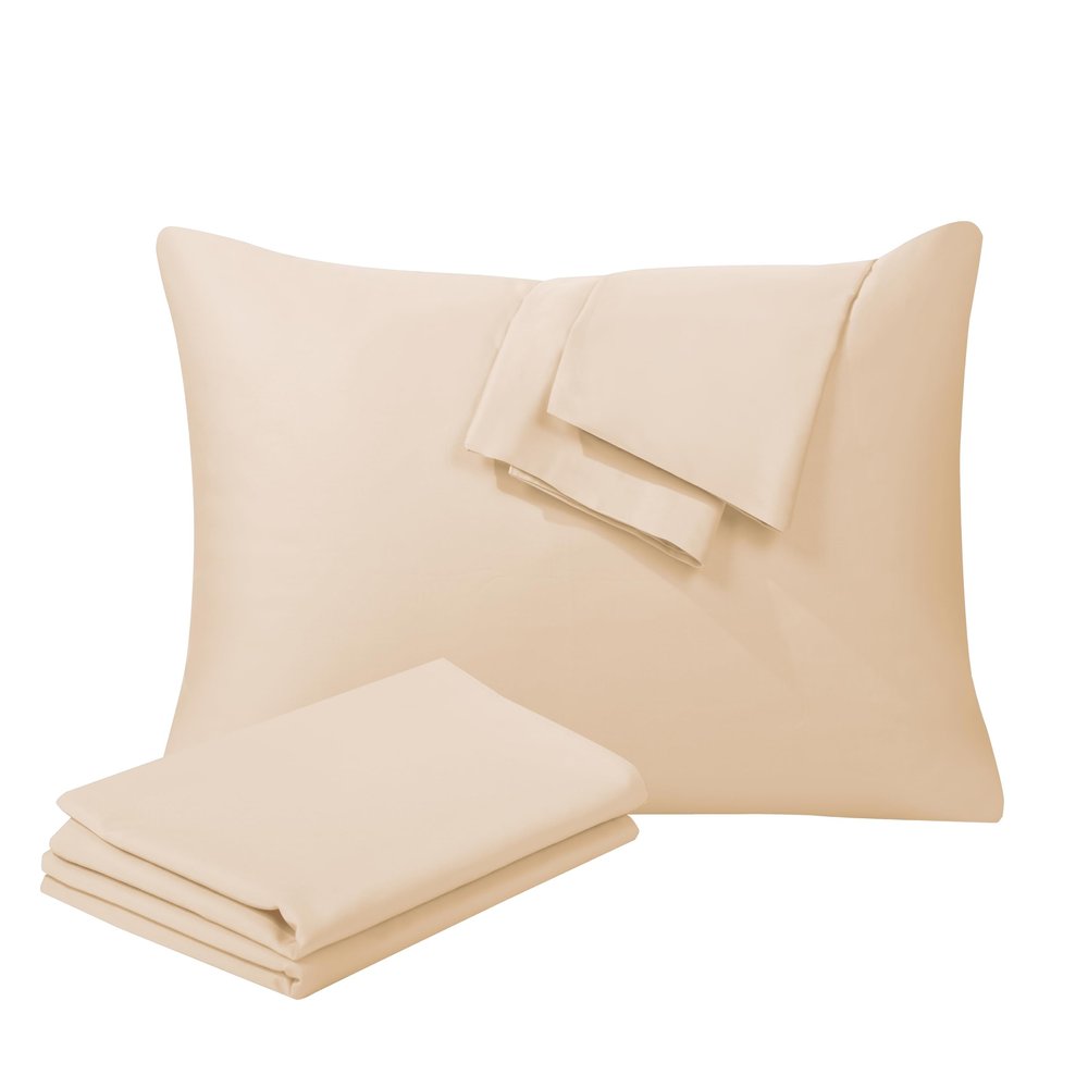 100% Egyptian Cotton Pillow Protectors Set of 2, 400 Thread Count Sateen Weave Pillowcase, Easy Care Zippered Style Pillow Covers (Beige, King)