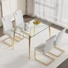 WEKEOT 51" Glass Dining Table Set for 4 Rectangular Modern Tempered Glass Table Upholstered PU Leather Chair (1Golden Table, 4White Chairs) view 1